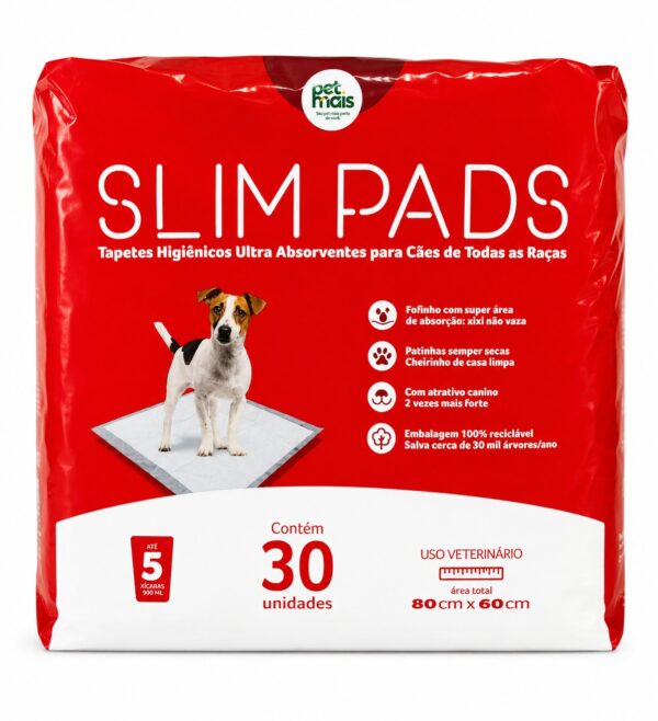 Tapete Higiênico Slim Pads Pet Mais 30 Unidades 80x60cm Ultra Absorvente para Cães