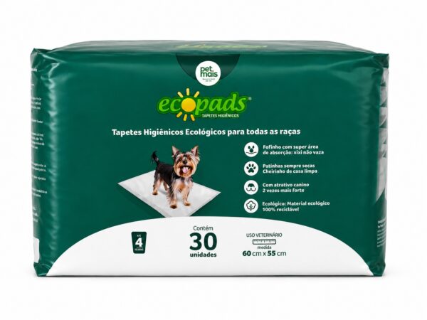 Tapete Higiênico Ecopads Pet Mais 30 Unidades 60x55cm Ecológico para Cães