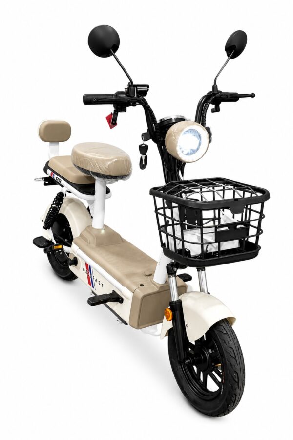 Bicicleta Elétrica com Cesta Frontal e Banco Duplo – Mobilidade Urbana, Conforto e Economia